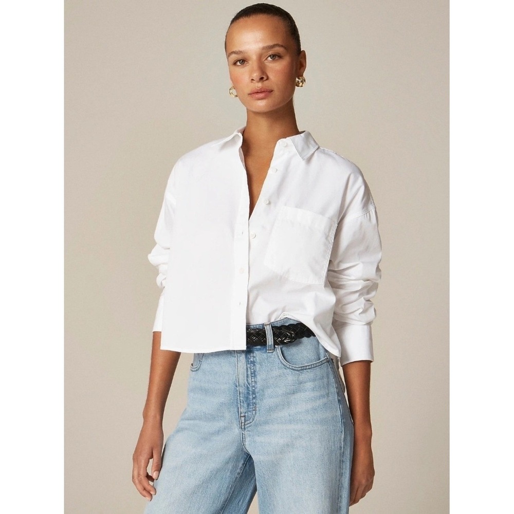 J Crew Étienne Cropped Button Up Shirt XL Cotton Poplin Preppy Edgy Capsule 2025